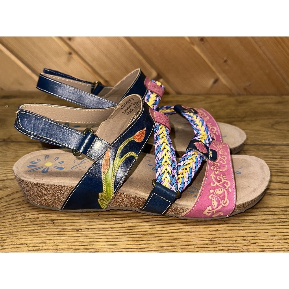 Corky's Elite Crown Hand-Painted Floral Braided Leather Cork Sandals Women's 9